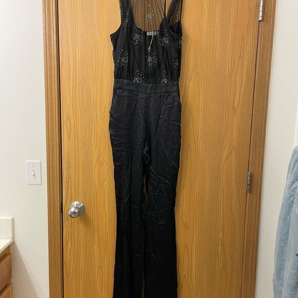 Rami Brook Stasia Embellished Halter Black Jumpsuit New with defects size 0 - Picture 5 of 6